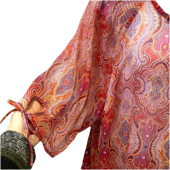 Maggie Barnes  Womens Top Orange Southwest Paisley Sheer Boho Sz 26/28 - Picture 4 of 10